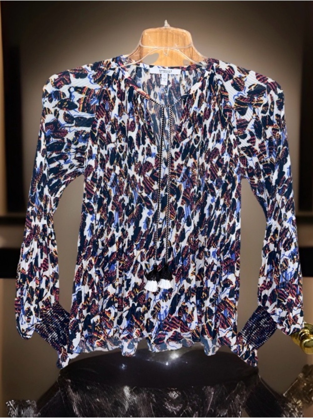 Derek Lam Multicolor Pleated Tassel-Tie Blouse